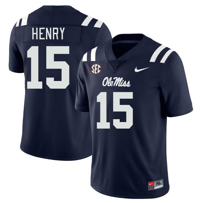 Men #15 JJ Henry Ole Miss Rebels College Football Jerseys Stitched Sale-Navy